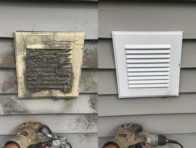 Willowick Dryer Vent Cleaning technician installing high-quality dryer vent cover at a residential property in Willowick